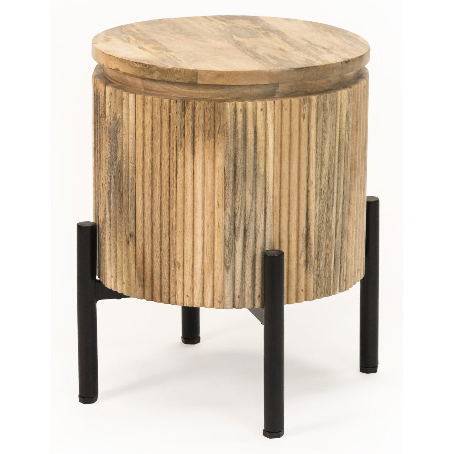 York Solid Wood Bedside Table with Metal Legs