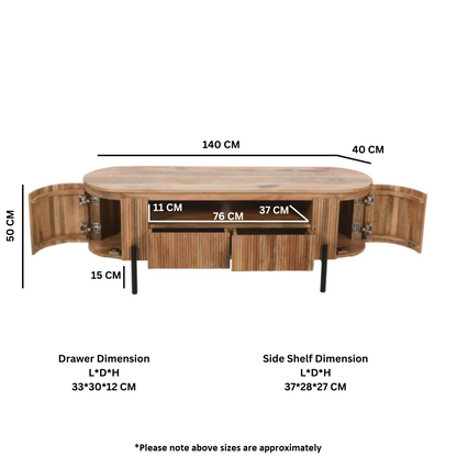 York Natural Solid Wood Tv Cabinet With Metal Legs