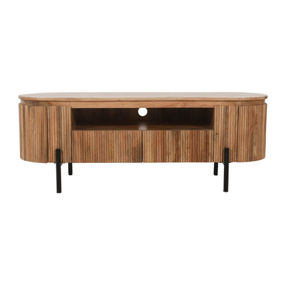 York Natural Solid Wood Tv Cabinet With Metal Legs