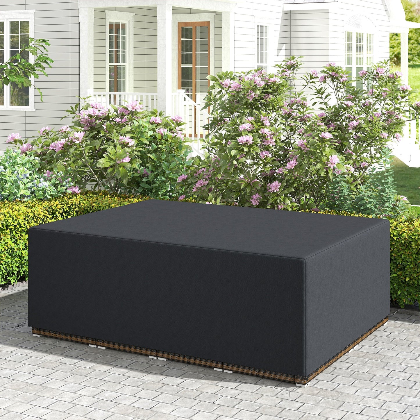 Outsunny 600D Oxford Outdoor Garden Furniture Sofa Set Cover, Waterproof Anti-UV Rattan Sun Lounger Protection Protector Cover, 275L x 205W x 90Hcm, Black