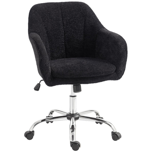 HOMCOM Modern Makeup Vanity Chair, Snow Flannel Office Chair with Tub Back, Black