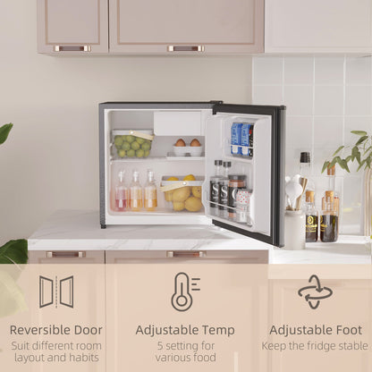 HOMCOM 46 Litre Table Top Mini Fridge, Small Fridge with Ice Box, Reversible Door, Adjustable Temperature and Legs for Bedrooms, Home Office, Black