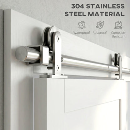 HOMCOM Sliding Door Hardware Kit Smooth Quiet 304 Stainless Steel for 200cm Track Sliver Tone