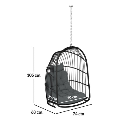 Outsunny Hanging Egg Chair, Foldable Rattan Garden Swing Chair with Installation Kit, Thickened Cushion and Headrest, Indoor Outdoor Hanging Egg Basket Seat for Patio, Porch, Dark Grey