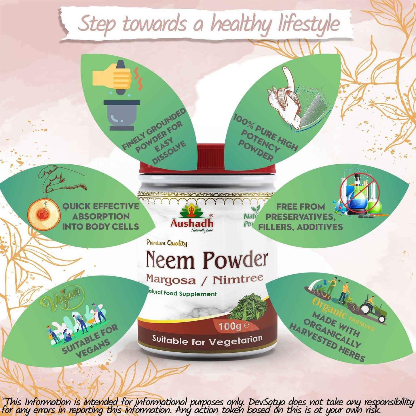 Aushadh Neem Powder 100 gram - Healthy-Looking Skin Support