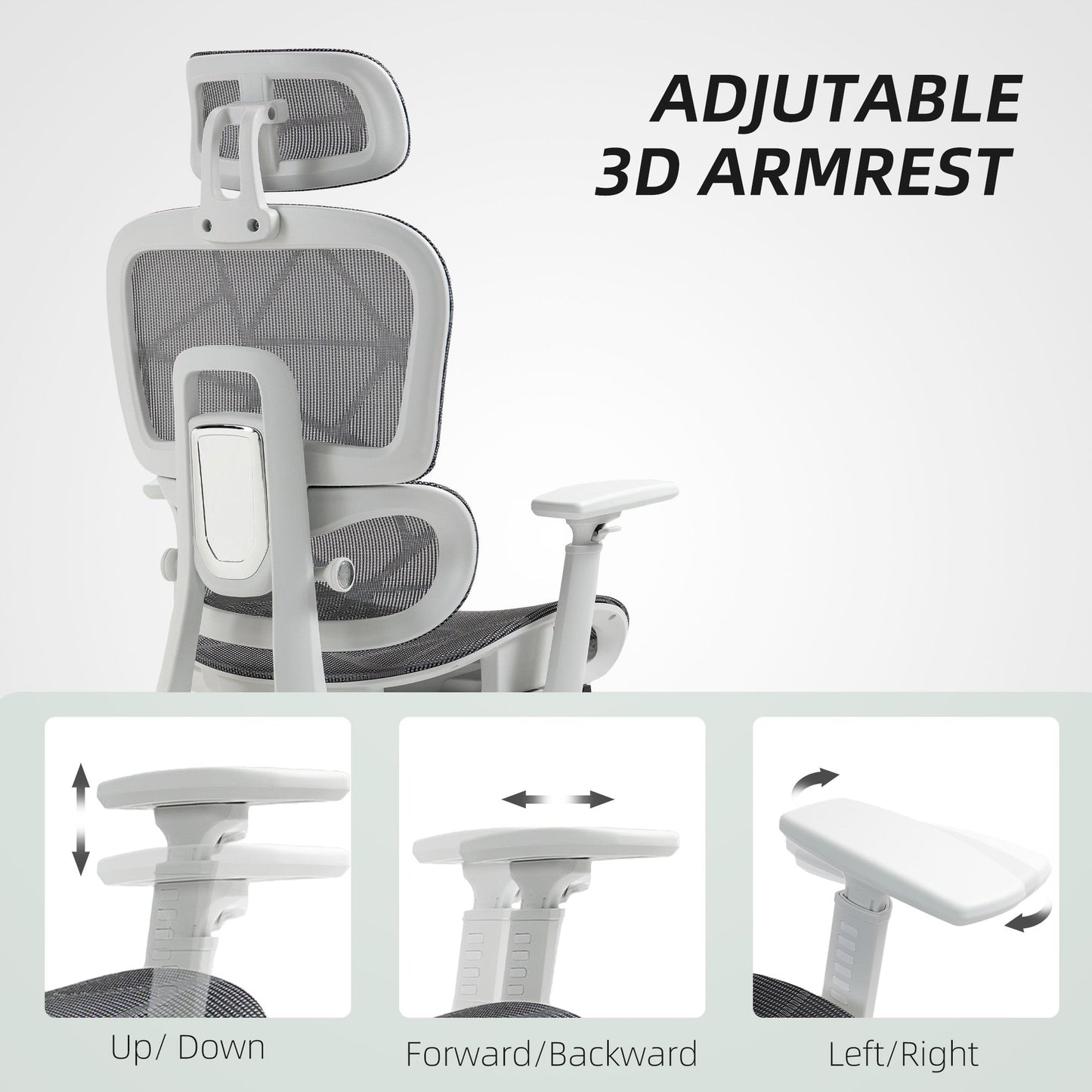 HOMCOM Multi-Adjustable Mesh Office Chair - Grey and White