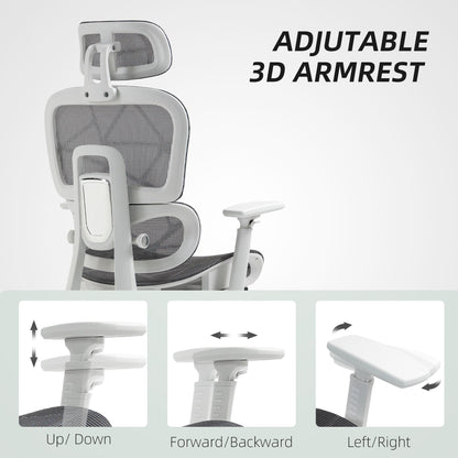 HOMCOM Multi-Adjustable Mesh Office Chair - Grey and White