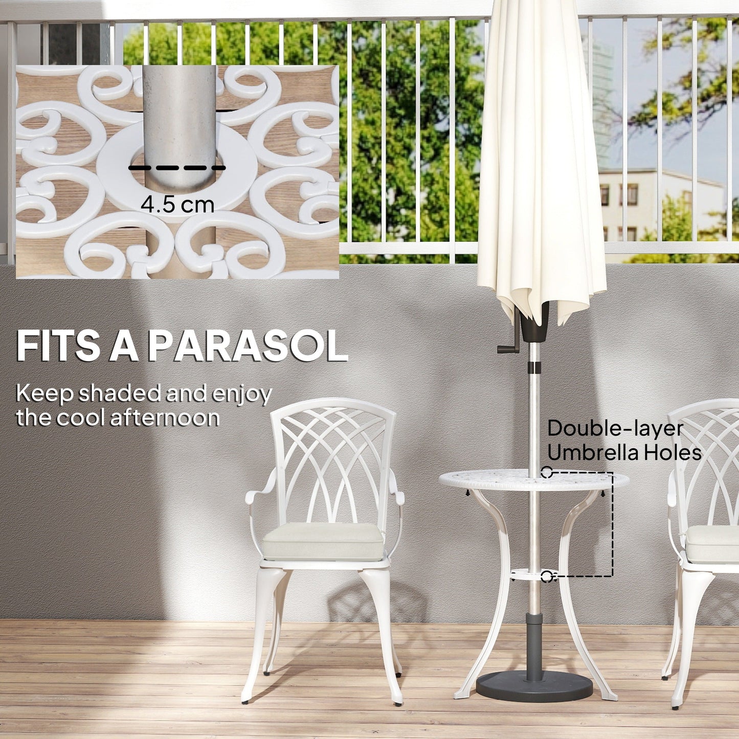 Outsunny Three-Piece Cast Aluminium Bistro Set - White