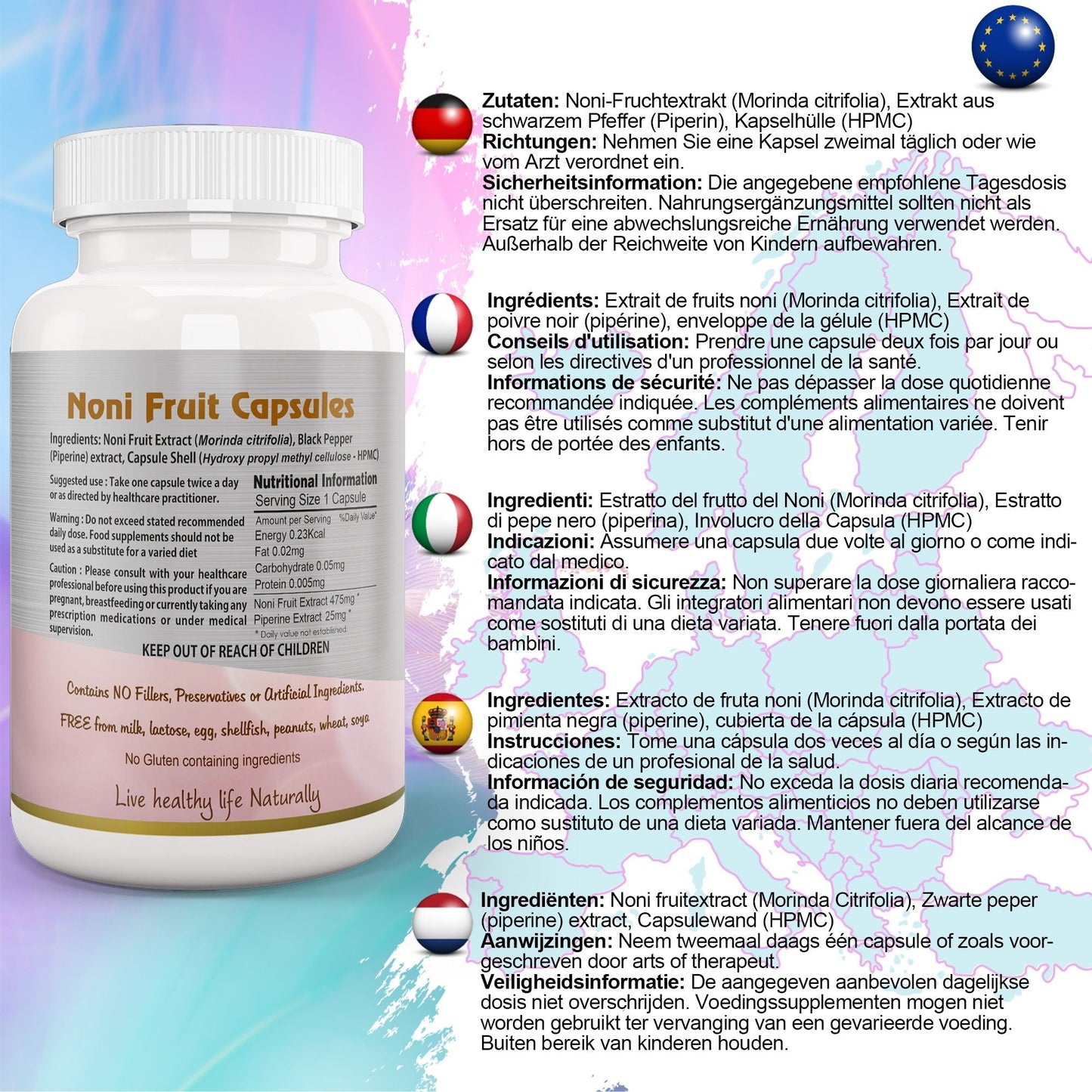 Ayushya Noni with Black Pepper Capsules (Indian Mulberry) Immune Wellness & Antioxidant Support - Vegan, Gluten Free, Non-GMO, 60 Capsules