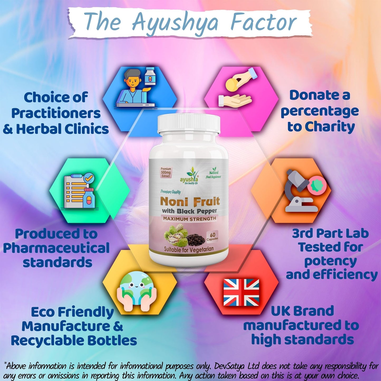 Ayushya Noni with Black Pepper Capsules (Indian Mulberry) Immune Wellness & Antioxidant Support - Vegan, Gluten Free, Non-GMO, 60 Capsules