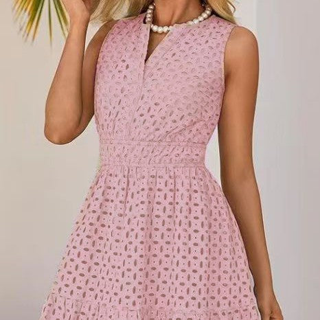 Women's Sleeveless One-piece Dress V-neck Hollow Out