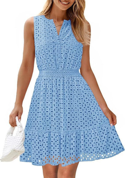 Women's Sleeveless One-piece Dress V-neck Hollow Out