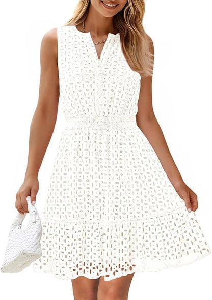 Women's Sleeveless One-piece Dress V-neck Hollow Out