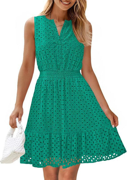 Women's Sleeveless One-piece Dress V-neck Hollow Out