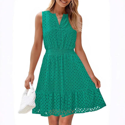 Women's Sleeveless One-piece Dress V-neck Hollow Out