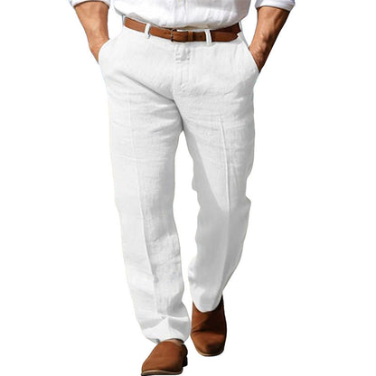 Men's Formal Linen Straight Pure Color Comfort Breathable Vacation Trousers