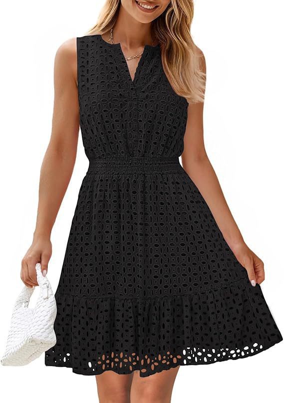 Women's Sleeveless One-piece Dress V-neck Hollow Out