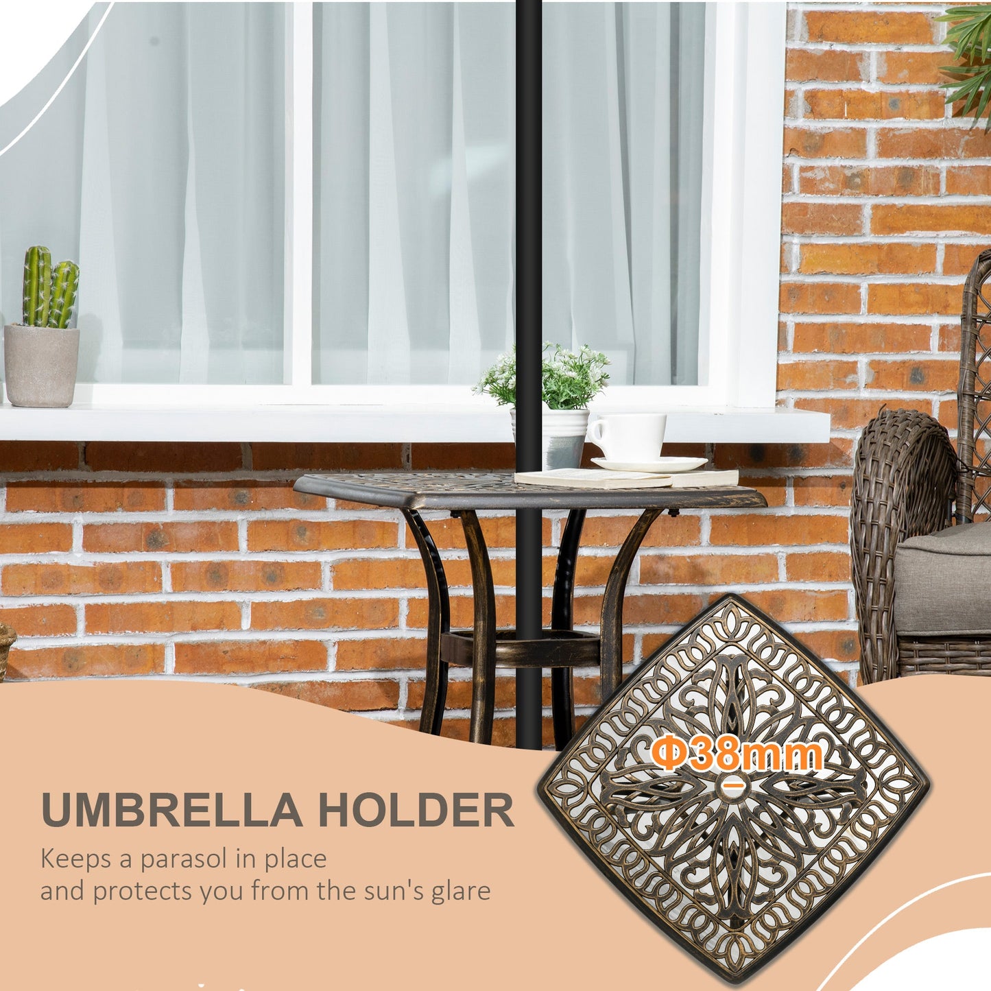 Outsunny Outdoor Patio Side Table with 38mm Dia. Umbrella Hole, Cast Aluminium Patio coffee Table, 54 x 54cm, Bronze Tone