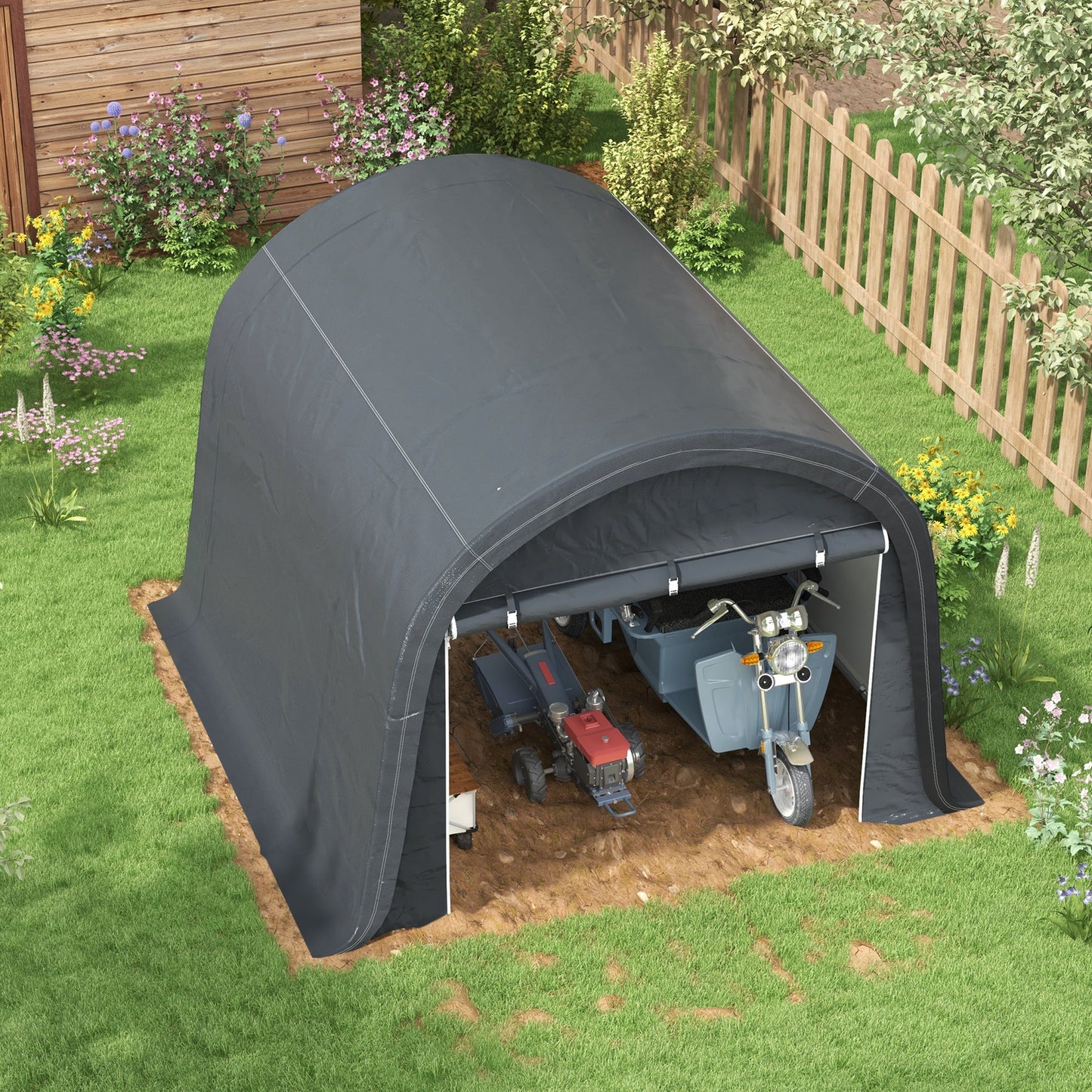 Outsunny 3 x 3(m) Garden Storage Tent, Heavy Duty Outdoor Shed, Waterproof Portable Shed Storage Shelter with Galvanised Steel Frame for Bike, Motorcycle, Garden Tools, Grey