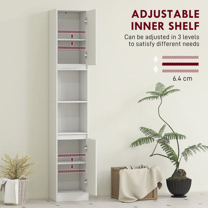 HOMCOM Narrow Bathroom Cabinet, Slim Bathroom Storage Unit with Open Compartment, Freestanding Storage Cupboard with Adjustable Shelves for Small Spaces, 30 x 24 x 170 cm, White