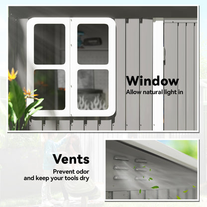 Outsunny 8.5 x 6ft Storage Shed Galvanised Steel Garden Shed, Metal Shed with Foundation Kit, Window, Lockable Wide Doors and Air Vents for Outdoor Patio, Light Grey