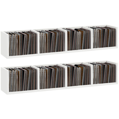 HOMCOM Wall Mount 84 CD / 56 DVD/Blu-ray/ Media Storage Rack 4 Cubes, Wooden Shelf Organiser Unit Bookcase Display, Set of 2, White