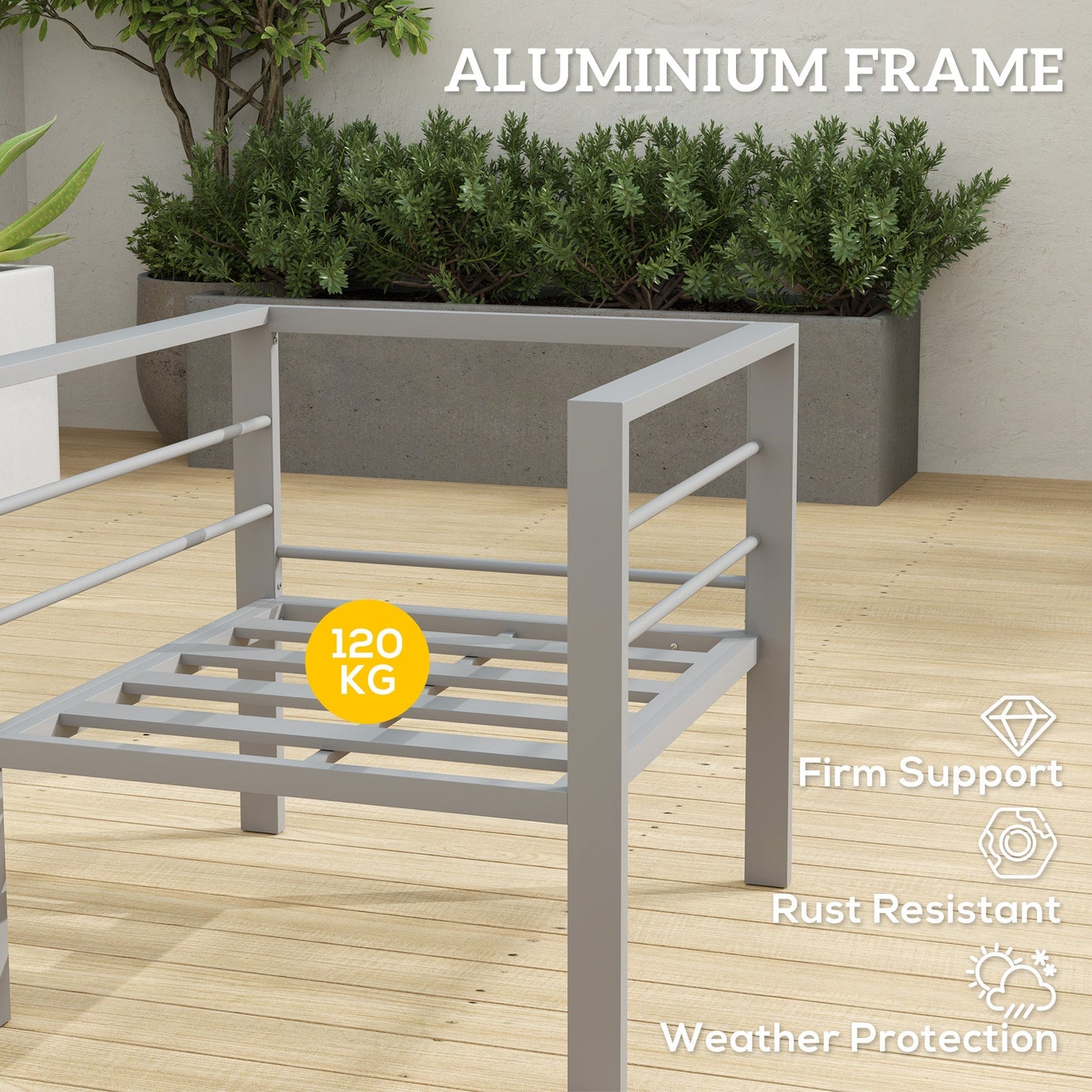 Outsunny Patio Furniture Aluminium Armchair, All-Weather Outdoor Single Sofa, Metal Frame Outdoor Chair with Cushions for Garden, Balcony, Charcoal Grey