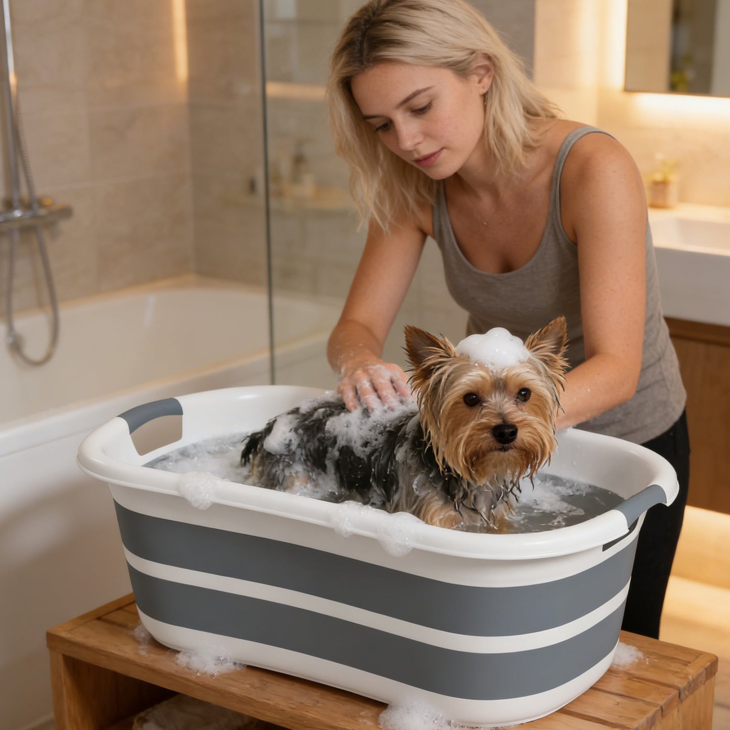 PawHut Dog Bath Tub, Portable Foldable Dog Bathtub with Drainage Hole, for Small Dogs Puppies Grey