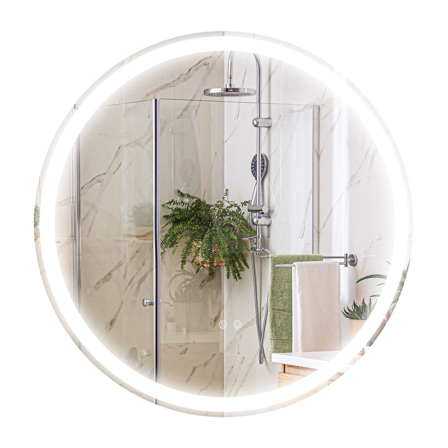 kleankin Round Bathroom Mirror with LED Lights, Wall Mount Dimmable Makeup Mirror with 3 Temperature Colours, Defogging Film and Memory Function, Frameless, Hardwired, 60 x 60\'c2\'a0cm