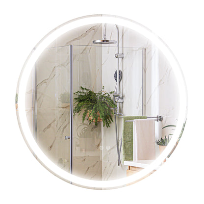 kleankin Round Bathroom Mirror with LED Lights, Wall Mount Dimmable Makeup Mirror with 3 Temperature Colours, Defogging Film and Memory Function, Frameless, Hardwired, 60 x 60\'c2\'a0cm