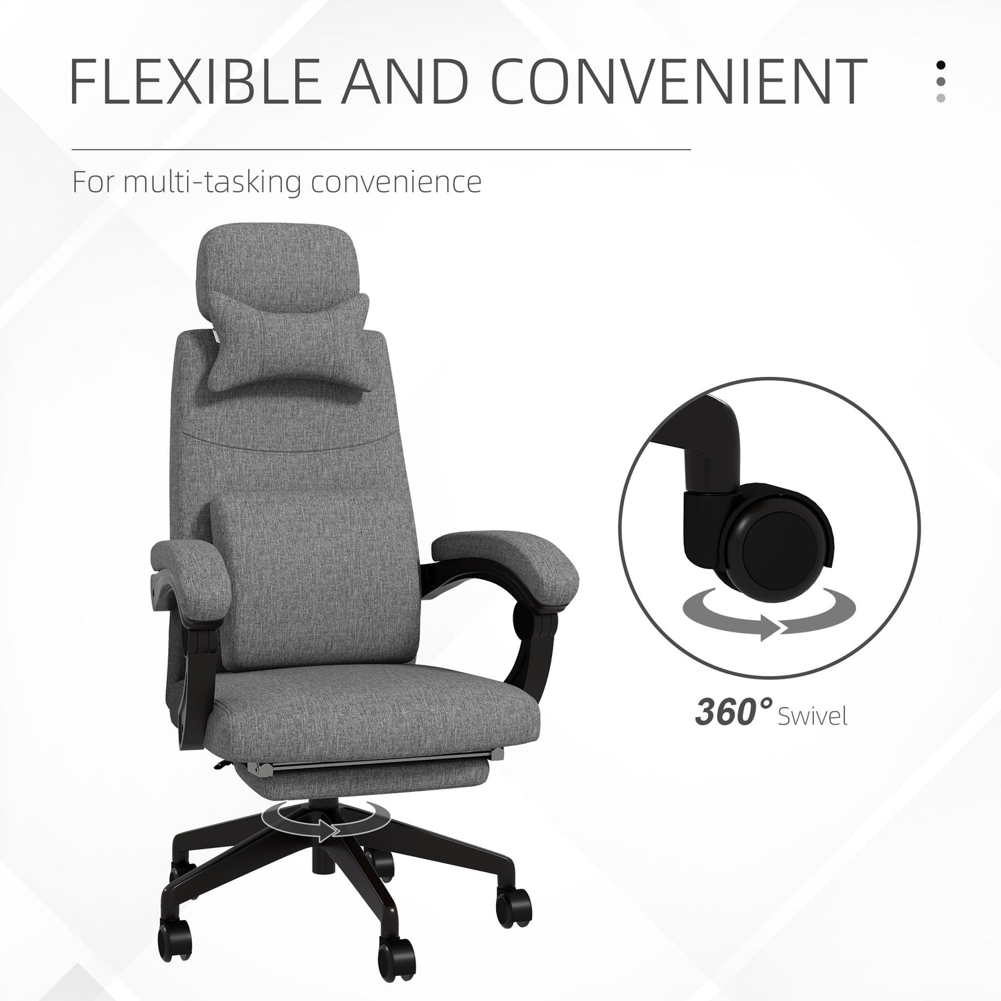 Vinsetto Linen-Look Office Chair, with 160\'c2\'b0 Reclining Back and Footrest - Grey