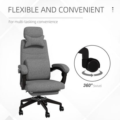 Vinsetto Linen-Look Office Chair, with 160\'c2\'b0 Reclining Back and Footrest - Grey