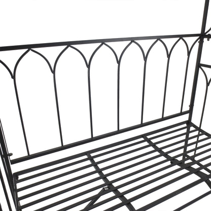 Outsunny Garden Metal Frame Bench W/Arch for Various Climbing Plant, 115Lx50Wx203H cm-Black