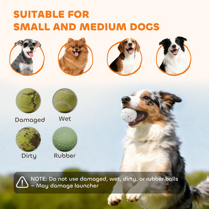 PawHut Automatic Dog Ball Launcher with 5 ETPU Tennis Balls 2.3", 3 Distance Settings 20/33/46ft, Green