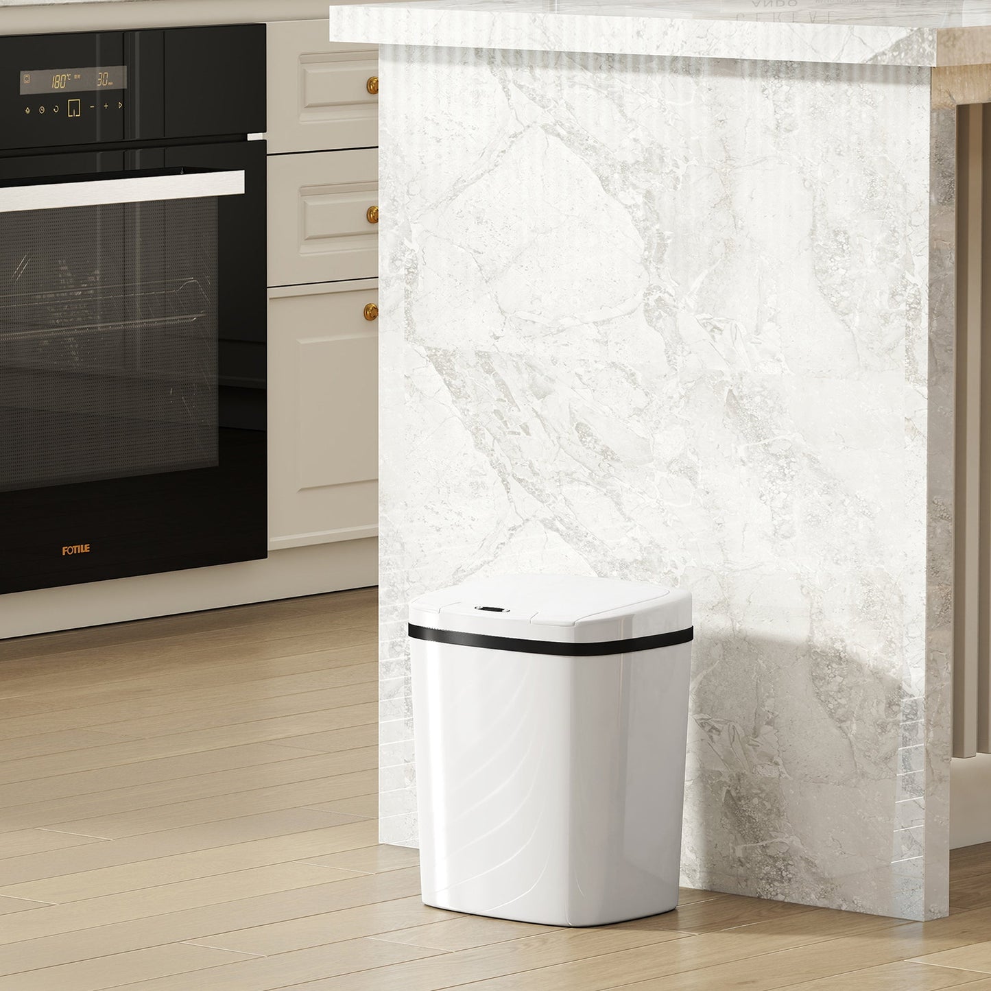 HOMCOM 15L Sensor Bin, Automatic Touchless Kitchen Bin, Easy Clean, Battery Operated for Home Office, Bedroom, Bathroom, White