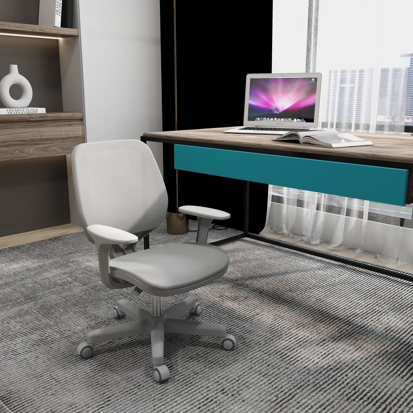 Vinsetto Office Chair, Breathable Mesh Swivel Desk Chair with Adjustable Height and  360° Swivel Security Wheels for Home Office, Study, Grey