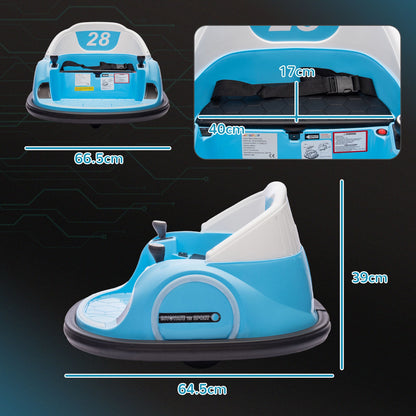 AIYAPLAY 360\'c2\'b0 Rotation Kids Bumper Car, 12V Waltz Car with Remote Control, Dual Joystick, Music, Lights, Light Blue