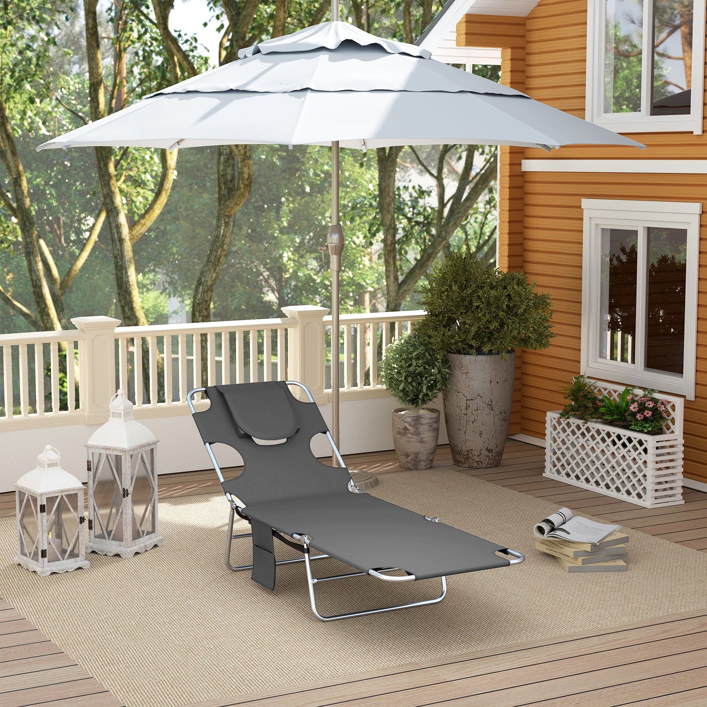Outsunny Reclining Face Hole Sun Lounger - Dark Grey