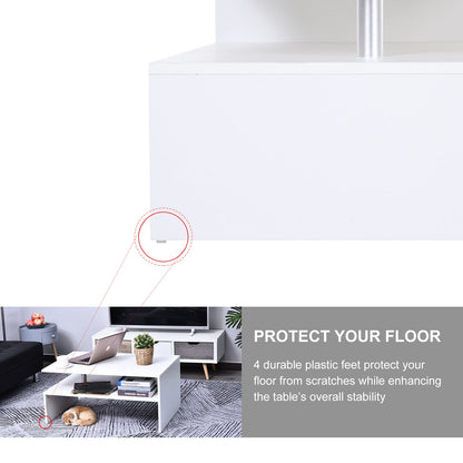 HOMCOM Coffee Table with Storage, 2-Tier Centre Table, Modern Living Room Table with Open Shelf and Aluminium Poles, White
