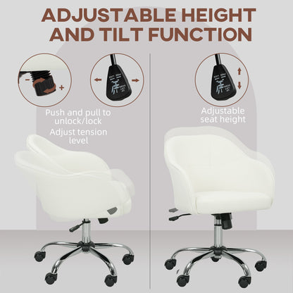 HOMCOM 46-56 cm Velvet-feel Office Chair - Cream