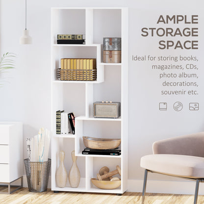 HOMCOM 8-Tier Freestanding Bookcase w/ Melamine Surface Anti-Tipping Foot Pads Home Display Storage Grid Stand Bedroom Living Room Furniture Modern Style - White