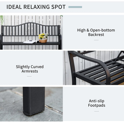 Outsunny Metal Outdoor Bench with Liftable Middle Table, Patio Loveseat, Garden Bench for Garden, Porch, Seats 2–3 People, Black