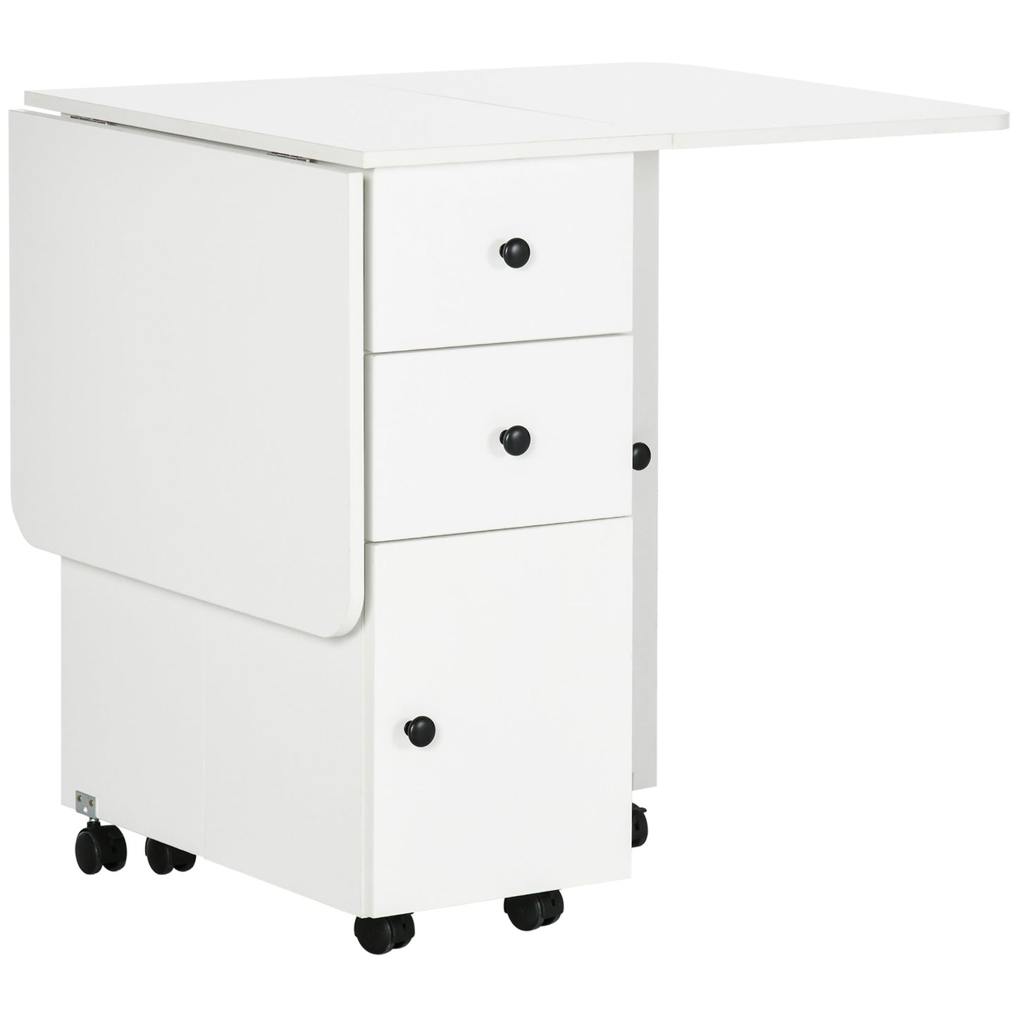 HOMCOM Multi-Storage Six-Person Drop Leaf Dining Table -  White