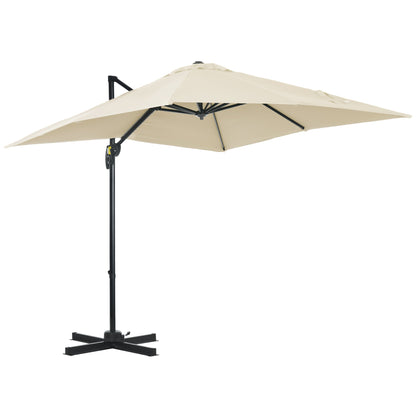 Outsunny 2.5 x 2.5m Patio Offset Parasol Umbrella Cantilever Hanging Aluminium Sun Shade Canopy Shelter 360\'c2\'b0 Rotation with Crank Handle and Cross Base, Cream White