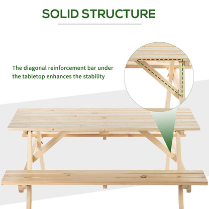 Outsunny 4 Seater Wooden Picnic Table Bench for Outdoor Garden or Patio with Parasol Cutout 150 cm Natural
