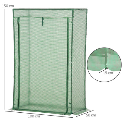 Outsunny 100 x 50 x 150cm Tomato Greenhouse Steel Frame PE Cover with Roll-up Door Outdoor for Backyard, Balcony, Garden, Green