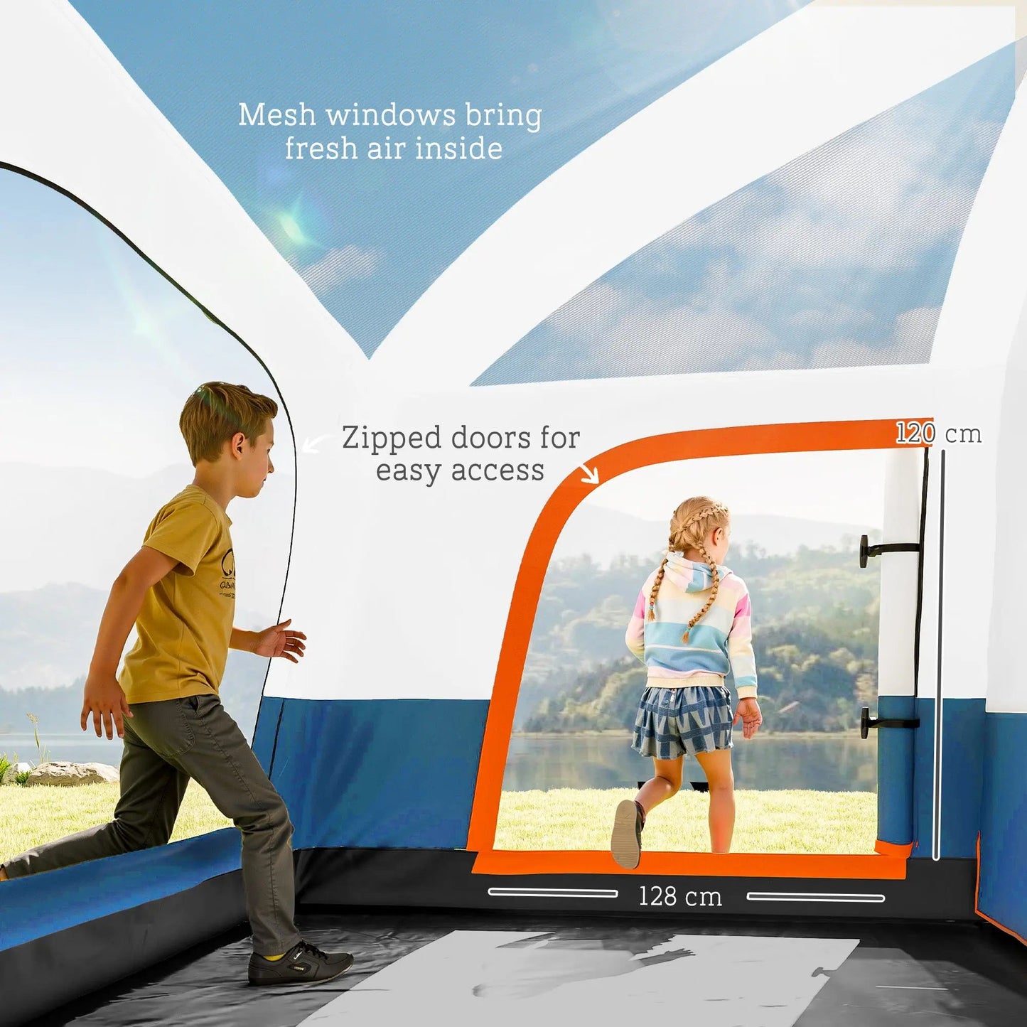 Outsunny 4-6 Man Camping Tent, Double Layer Tunnel Tent with Porch, Living Area and 2 Bedrooms, Sewn in Groundsheet, 3000mm Waterproof and UPF 30+, Portable with Bag, Blue