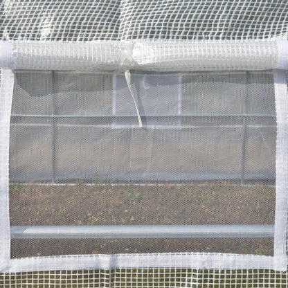 Outsunny 4 x 3 x 2 m Polytunnel Greenhouse with Roll-up Side Walls, Walk-in Grow House Tent with Steel Frame, Reinforced Cover, Zipped Door and 12 Mesh Windows for Garden, White