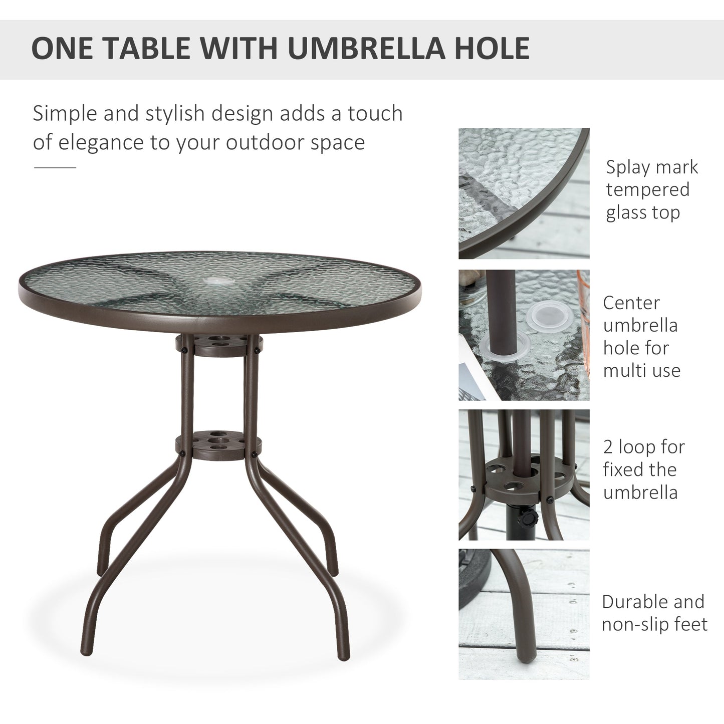 Outsunny 6 Piece Garden Dining Set with Umbrella, Patio Sets with Parasol with 4 Folding Dining Chairs & Round Tempered Glass Table, Grey