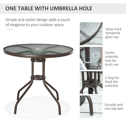 Outsunny 6 Piece Garden Dining Set with Umbrella, Patio Sets with Parasol with 4 Folding Dining Chairs & Round Tempered Glass Table, Grey